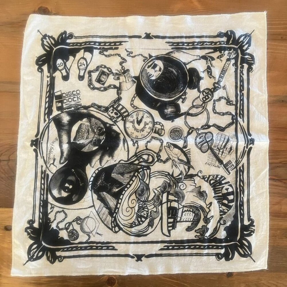 Rare Vintage Prison Art Pano/Bandana Intricate Illustrations Black/White Texas